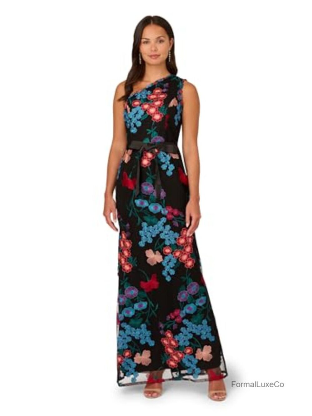 One Shoulder Floral Embroidered Mermaid Gown Formal Wedding Dress